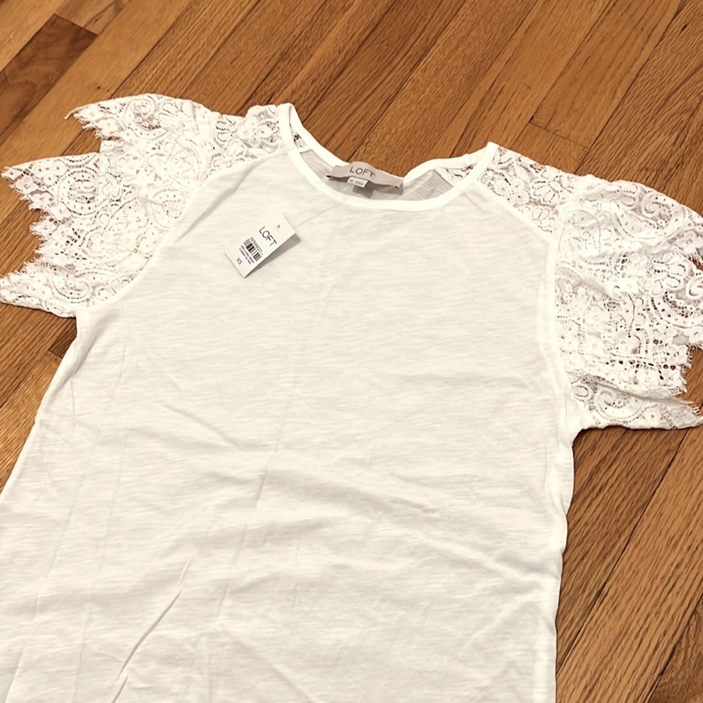 NWT Loft White Shirt w/ Lace Sleeves